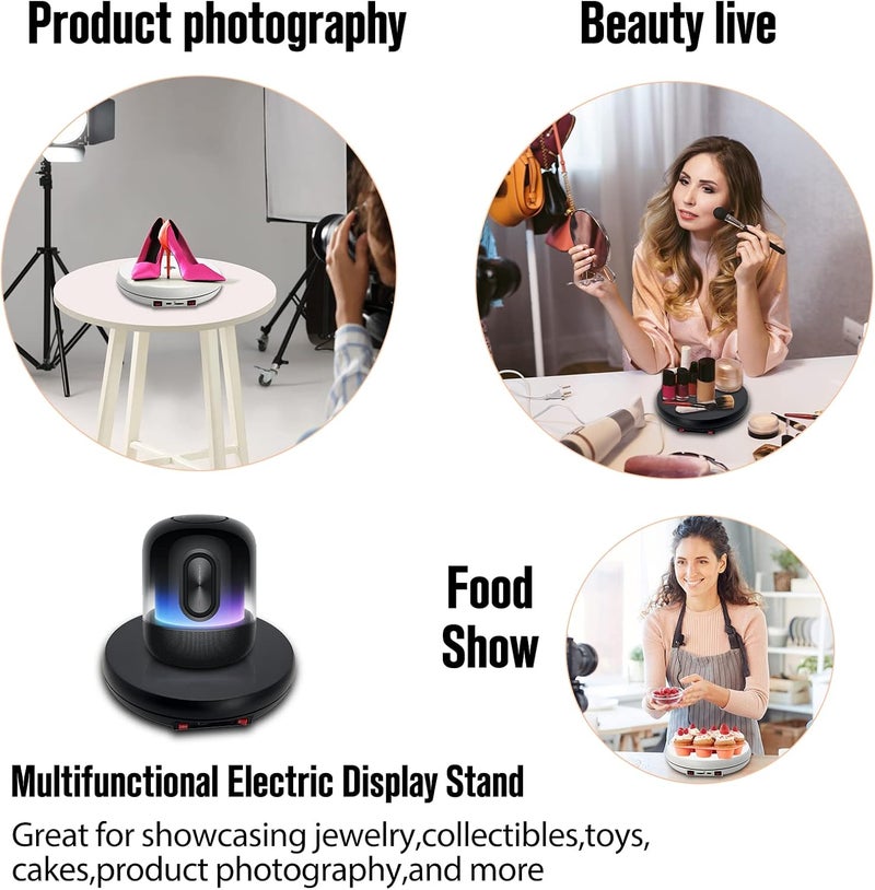 JAYEGT Motorized Rotating Display Stand with LED Light , 10 inch /55lbs Load, 360 Degree Electronic Turntable Display Stand for Photography Products Shows, Jewelry, Watch, 3D Models, Cake (Black) - Image 3